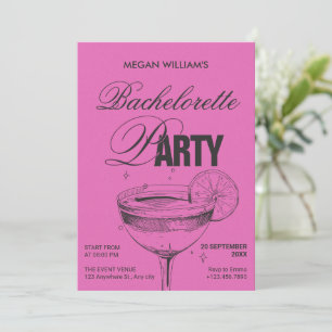Rosa Retro-Cocktail-Junggeselinnen-Abschied Einladung