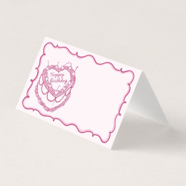 Rosa Retro Coquette Cherry Cake Birthday Platzkart (Vorderseite)