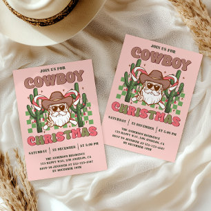 Rosa Retro-Cowboy-Weihnachtsfeier Einladung