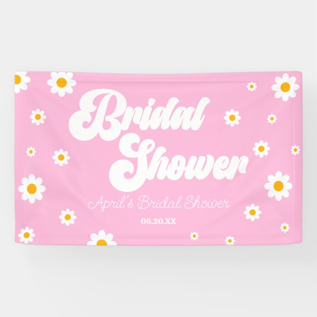 Rosa Retro Daisy Blume Brautparty Banner (Horizontal)