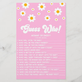 Rosa Retro Daisy Guess Who! Baby Shower Game Briefpapier