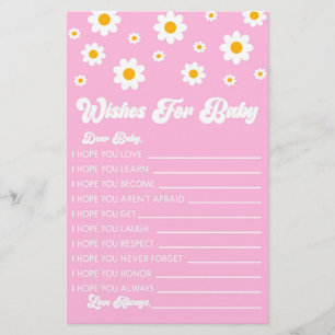 Rosa Retro Daisy wünscht sich eine Baby Dusche Akt Briefpapier