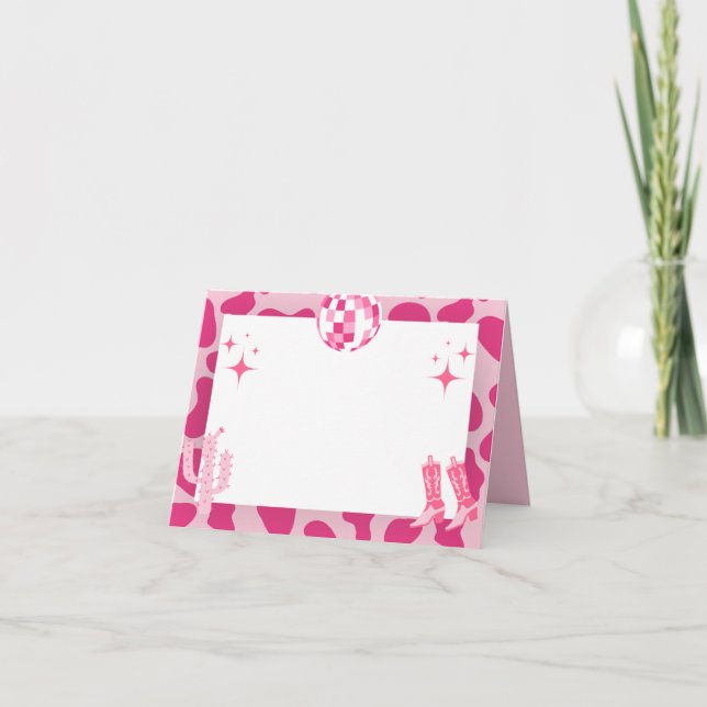 Rosa Retro Disco Cowgirl Name Platzkarten Karte (Vorderseite)