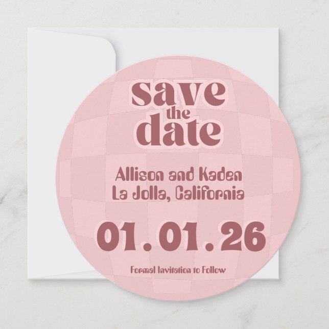 Rosa Retro Disco Wedding - Save the Date Einladung (Vorderseite)