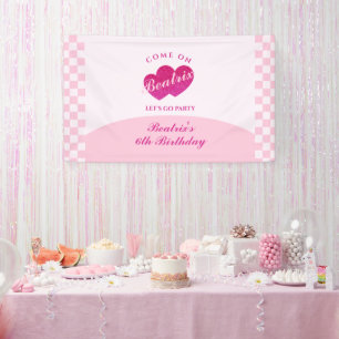 Rosa Retro Doll Foto Geburtstag Banner