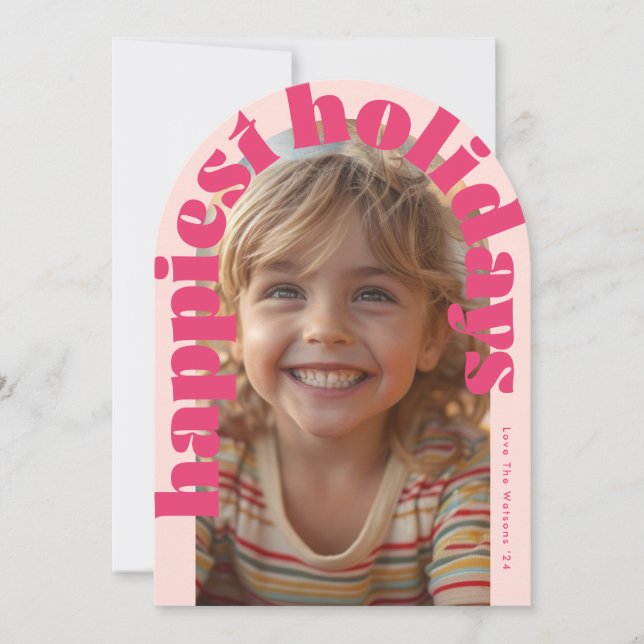 Rosa Retro Ein Foto Moderne Arkadenkarte Einladung (Vorderseite)