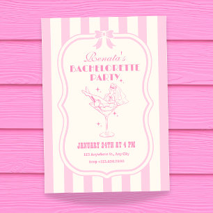 Rosa retro femininer Coquette-Bogen Junggesellinne Einladung