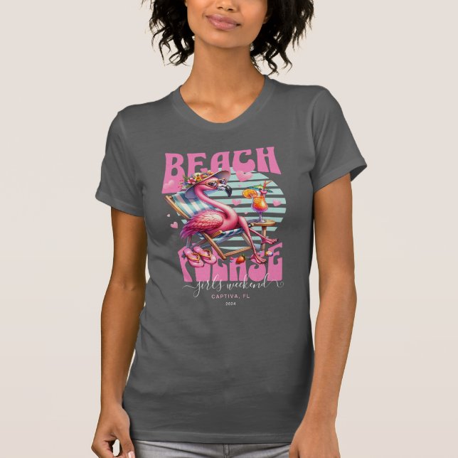 Rosa Retro Flamingo Girls Wochenende T-Shirt (Vorderseite)