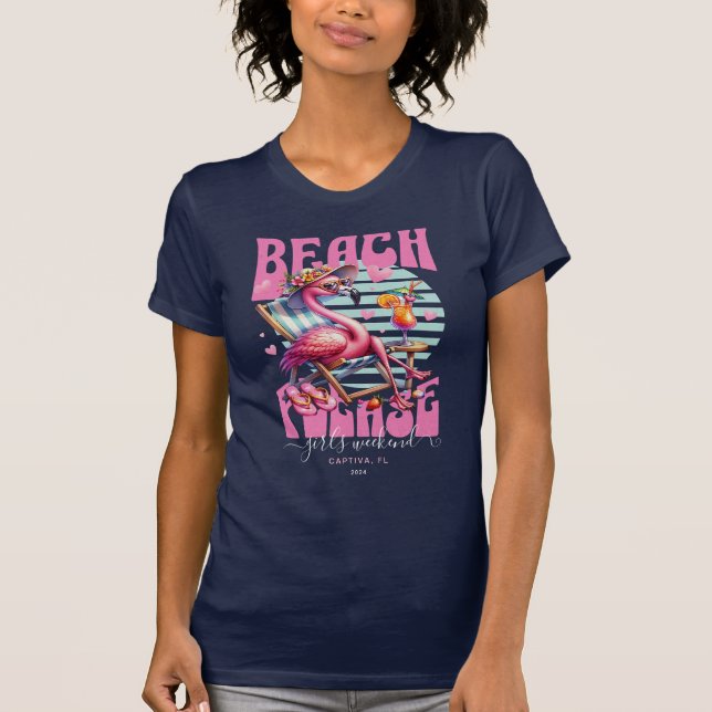 Rosa Retro Flamingo Girls Wochenende T-Shirt (Vorderseite)