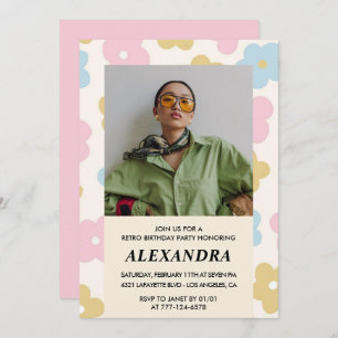 Rosa Retro Foto Floral 36. Geburtstagsfeier Einladung