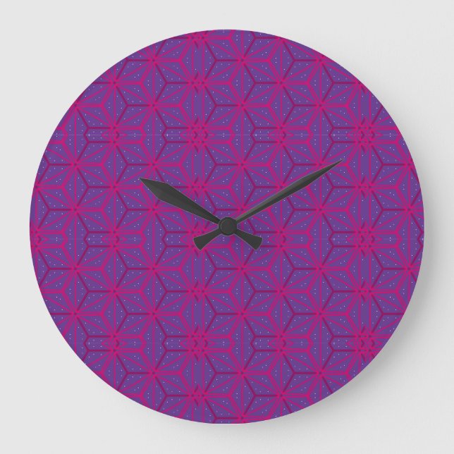 Rosa retro geometrisches Muster  Große Wanduhr (Vorderseite)