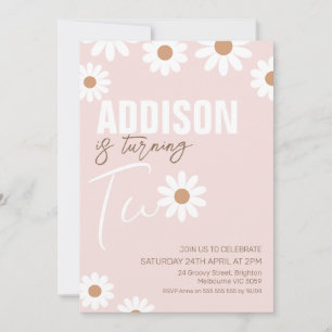 Rosa Retro Girls Daisy 2. Geburtstagseinladung Einladung