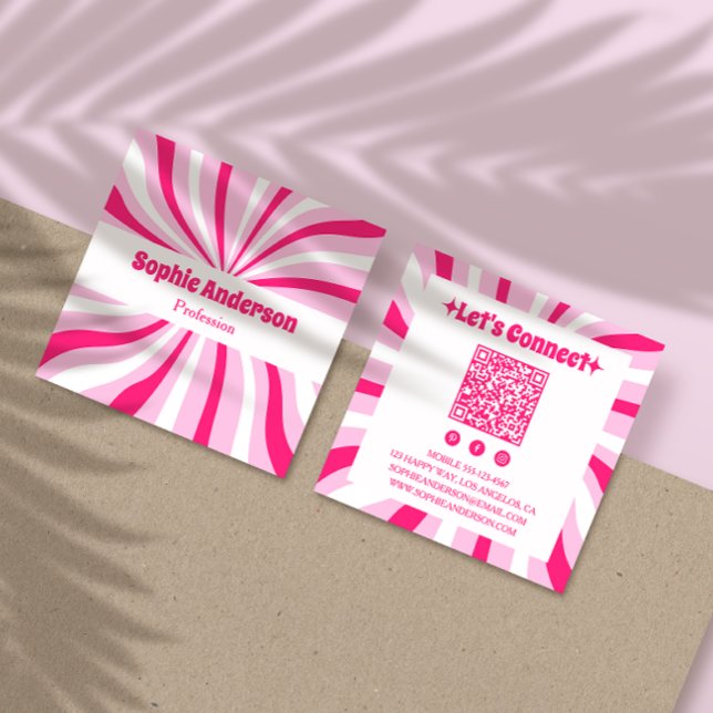 Rosa Retro-Groovy-moderne QR-Code Visitenkarte (Von Creator hochgeladen)