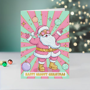 Rosa Retro-groovy Weihnachtsmann Frohe Weihnachten