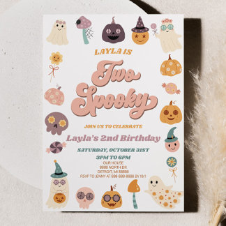 Rosa Retro Halloween Zwei Spookes 2. Geburtstags-P Einladung