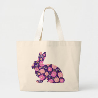 Rosa Retro-Hasen-Kaninchen und Blumen Jumbo Stoffbeutel