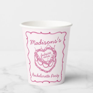 Rosa Retro Herz Coquette Cherry Cake Bachelorette Pappbecher