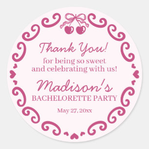 Rosa Retro Herz Coquette Cherry Cake Bachelorette Runder Aufkleber