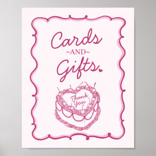 Rosa Retro Herz Coquette Cherry Cake Birthday Poster