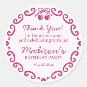 Rosa Retro Herz Coquette Cherry Cake Birthday Runder Aufkleber