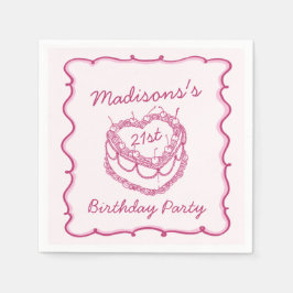 Rosa Retro Herz Coquette Cherry Cake Birthday Serviette