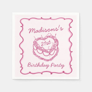 Rosa Retro Herz Coquette Cherry Cake Birthday Serviette