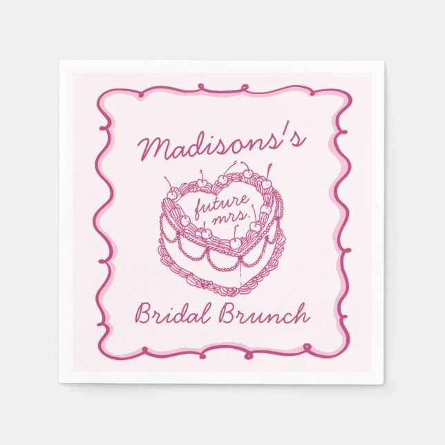 Rosa Retro Herz Coquette Cherry Cake Bridal Brunc Serviette (Vorderseite)