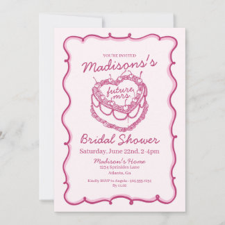 Rosa Retro Herz Coquette Cherry Cake Bridal Showe Einladung