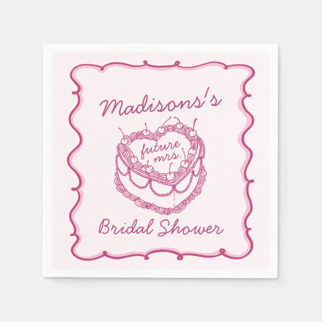 Rosa Retro Herz Coquette Cherry Cake Bridal Showe Serviette (Vorderseite)