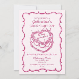 Rosa Retro Herz Coquette Cherry Cake Galentine Einladung