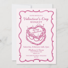 Rosa Retro Herz Coquette Cherry Cake Valentine Einladung