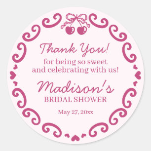 Rosa Retro Herz Coquette Kirschkuchen Brautparty Runder Aufkleber