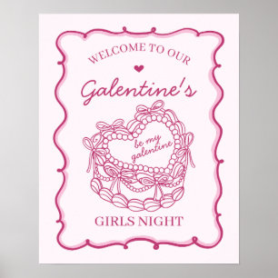 Rosa Retro Herz Coquette Kuchen Galentine Willkomm Poster