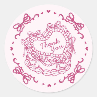 Rosa Retro-Herz-Coquette-Torte Danke Runder Aufkleber