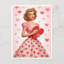 Rosa Retro-Herz-Liebesdesign Postkarte