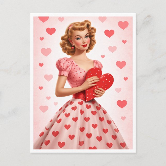 Rosa Retro-Herz-Liebesdesign Postkarte (Vorderseite)