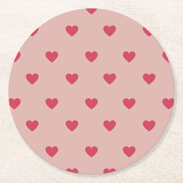 Rosa Retro Herz Y2K Muster mit rosa Hintergrund Runder Pappuntersetzer (Vorderseite)