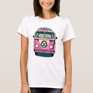 Rosa Retro-Hippie-Van Blumen Vintage-Farben Kunst T-Shirt