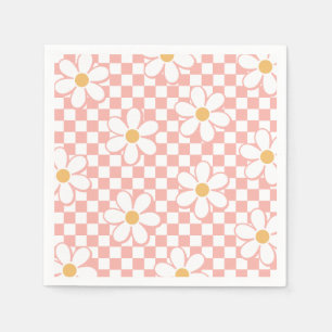 Rosa Retro-Karo-Daisy-Geburtstag Serviette