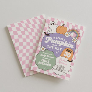 Rosa Retro-Karo-Kürbis-Baby-Party Einladung