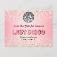 Rosa Retro Letzte Disco Bacheloretto Save the Date
