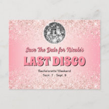 Rosa Retro Letzte Disco Bacheloretto Save the Date