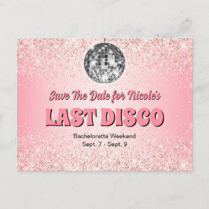Rosa Retro Letzte Disco Bacheloretto Save the Date Postkarte