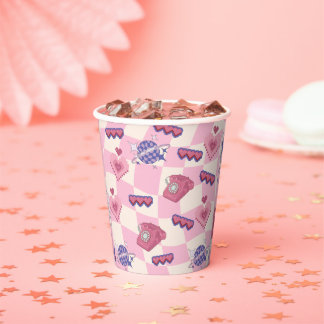 Rosa Retro-Pixel-Herz-Papierbecher  Pappbecher