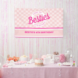 Rosa Retro-Puppe Lass uns Party Geburtstag feiern Banner