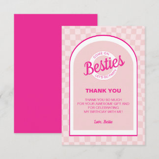 Rosa Retro-Puppe Lass uns Party Geburtstag feiern Dankeskarte