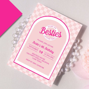 Rosa Retro-Puppe Lass uns Party-Geburtstag feiern Einladung