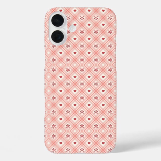 Rosa Retro-Schneeflocken und Herzmuster Case-Mate iPhone Hülle (Rückseite)