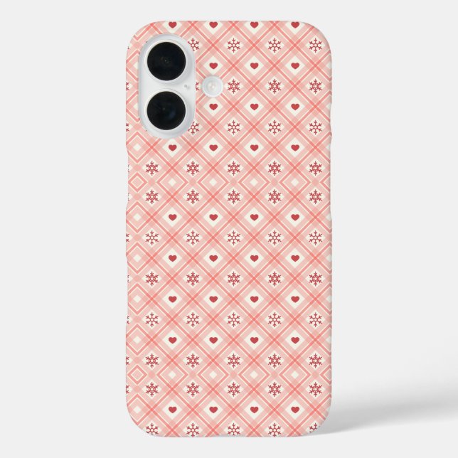 Rosa Retro-Schneeflocken und Herzmuster Case-Mate iPhone Hülle (Rückseite)