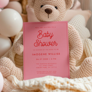 Rosa Retro-Schrift Baby-Party Einladung